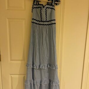 Chakeris Charleston Blue Gingham Dress with Ruffle Details